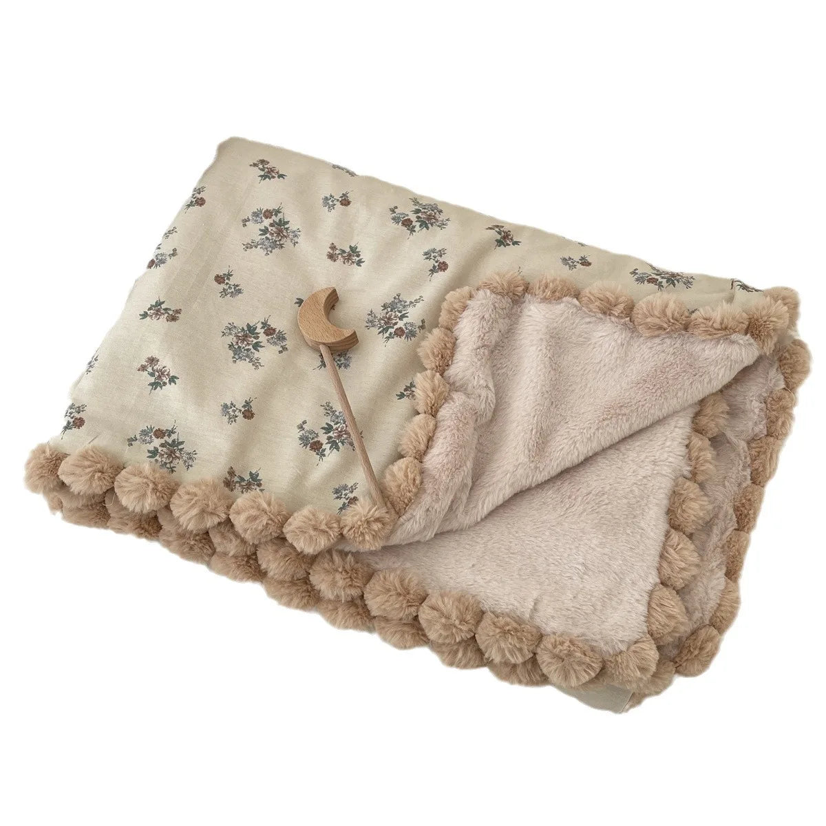 Warm Winter Baby Blanket Pompom Blush Sprigs and Blooms