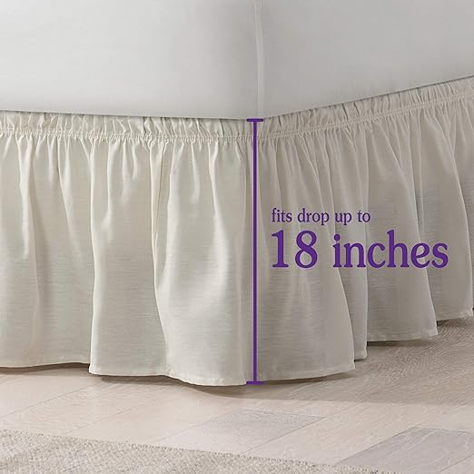 Elastic Wrap Around Bed Skirt, Easy On/Off Dust Ruffle (18-Inch Drop)