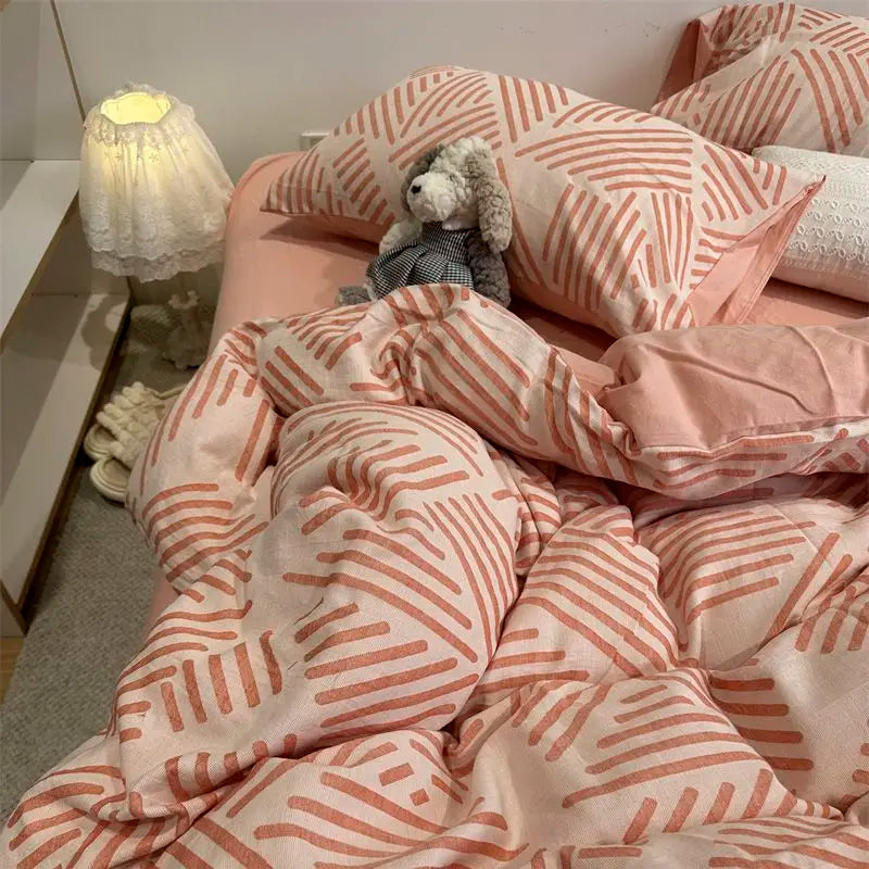 Ins Simple Style Duvet Cover Set with Pillowcases Flat Sheet