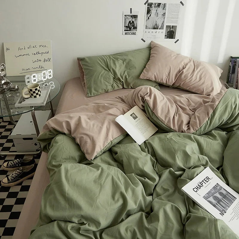 High Quality INS Style Solid Color Double Washed Cotton Bedding