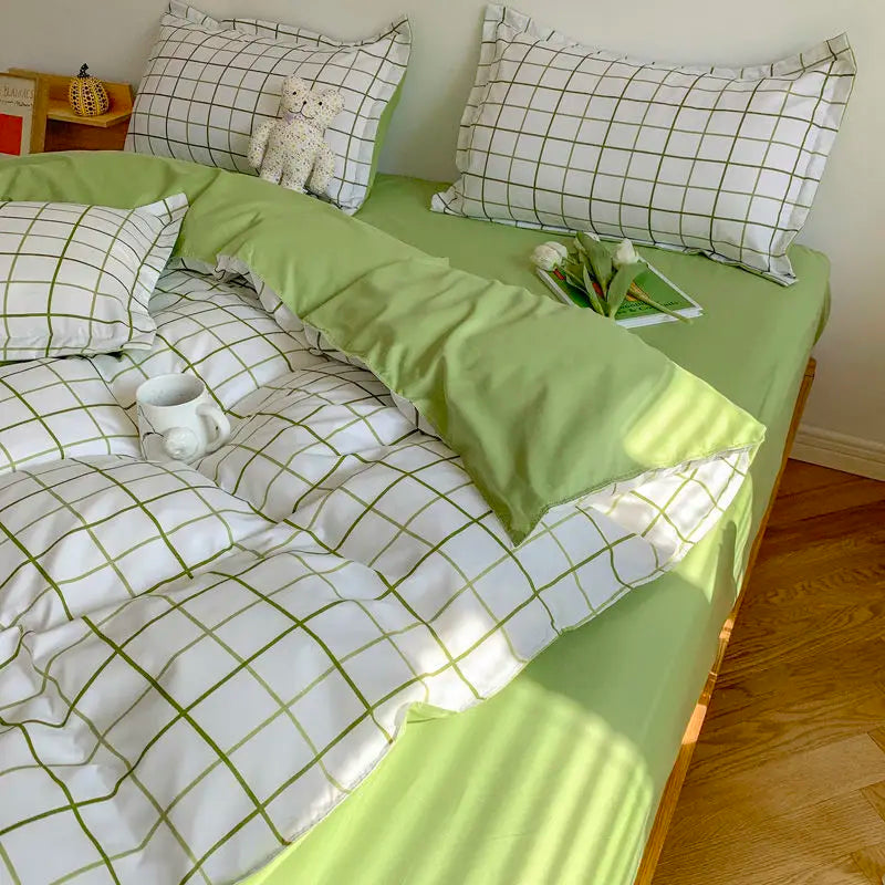 Ins Simple Style Duvet Cover Set with Pillowcases Flat Sheet