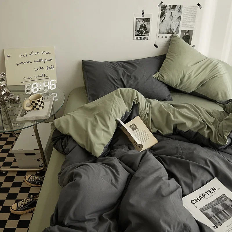 High Quality INS Style Solid Color Double Washed Cotton Bedding