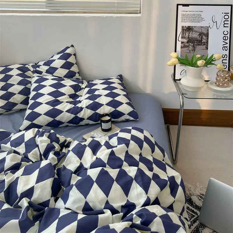 Ins Simple Style Duvet Cover Set with Pillowcases Flat Sheet