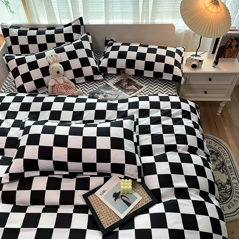 Ins Simple Style Duvet Cover Set with Pillowcases Flat Sheet