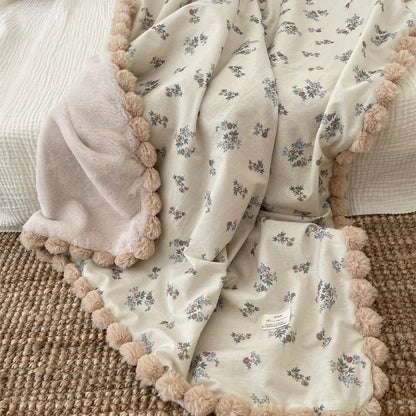 Warm Winter Baby Blanket Pompom Blush Sprigs and Blooms