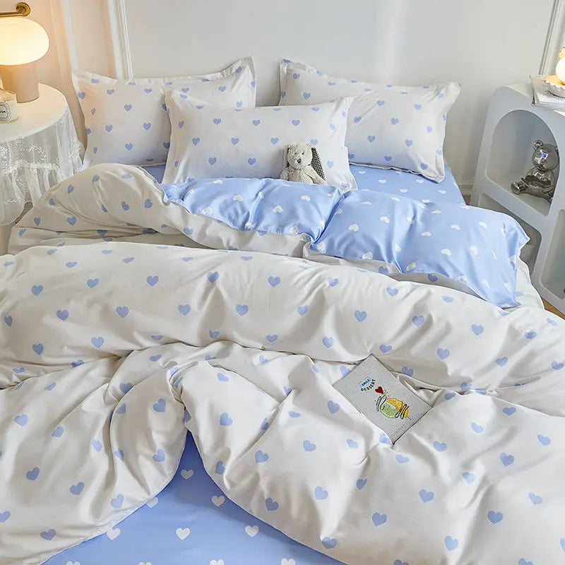 Ins Simple Style Duvet Cover Set with Pillowcases Flat Sheet