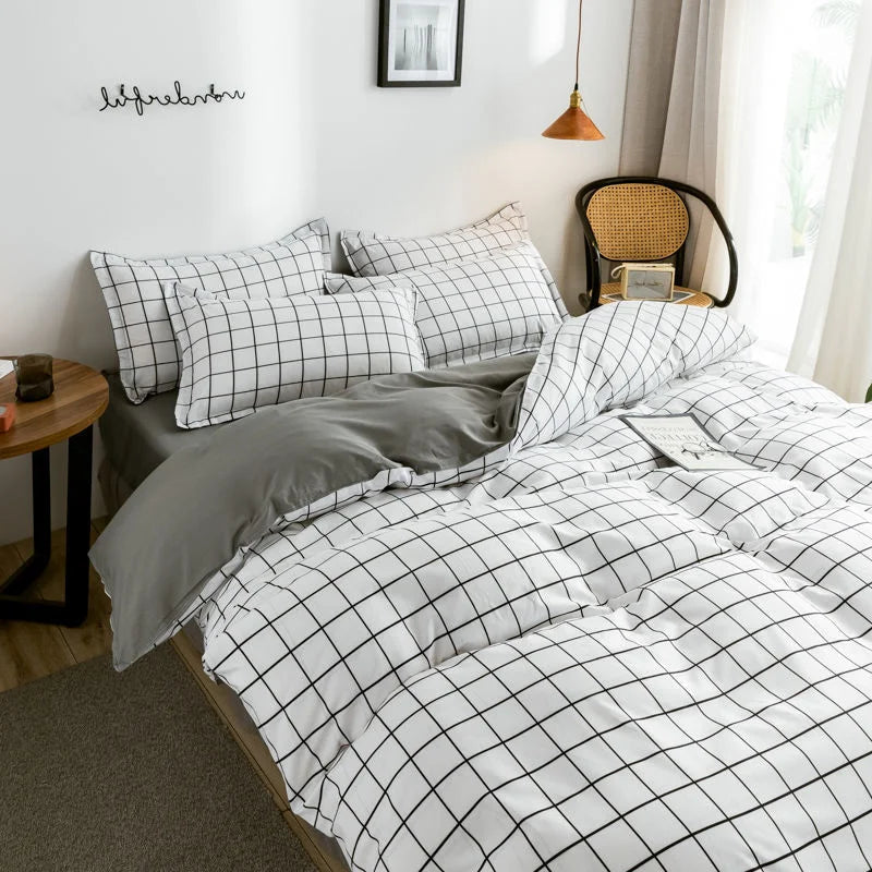 Ins Simple Style Duvet Cover Set with Pillowcases Flat Sheet