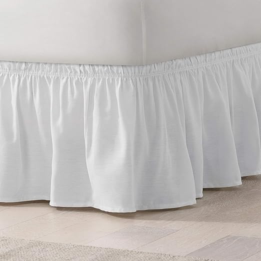 Elastic Wrap Around Bed Skirt, Easy On/Off Dust Ruffle (18-Inch Drop)