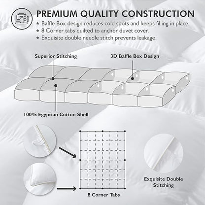 Size Siberian Goose Down Comforter, Duvet Insert, 1200 Thread Count 100% Egyptian Cotton, Hypoallergenic, 70 oz Fill Weight, 1200TC, White Solid
