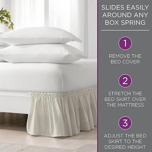 Elastic Wrap Around Bed Skirt, Easy On/Off Dust Ruffle (18-Inch Drop)