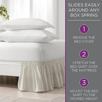Elastic Wrap Around Bed Skirt, Easy On/Off Dust Ruffle (18-Inch Drop)
