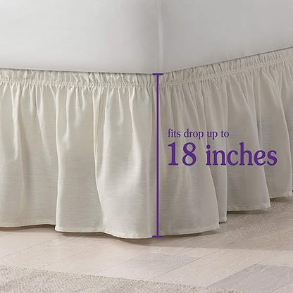 Elastic Wrap Around Bed Skirt, Easy On/Off Dust Ruffle (18-Inch Drop)
