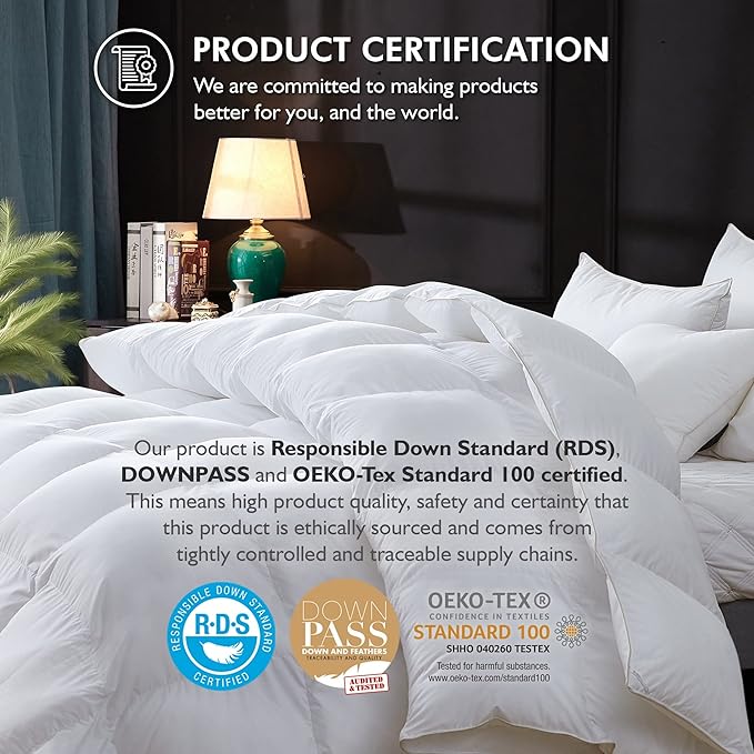 Size Siberian Goose Down Comforter, Duvet Insert, 1200 Thread Count 100% Egyptian Cotton, Hypoallergenic, 70 oz Fill Weight, 1200TC, White Solid
