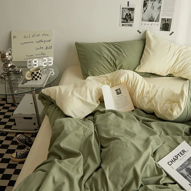 High Quality INS Style Solid Color Double Washed Cotton Bedding