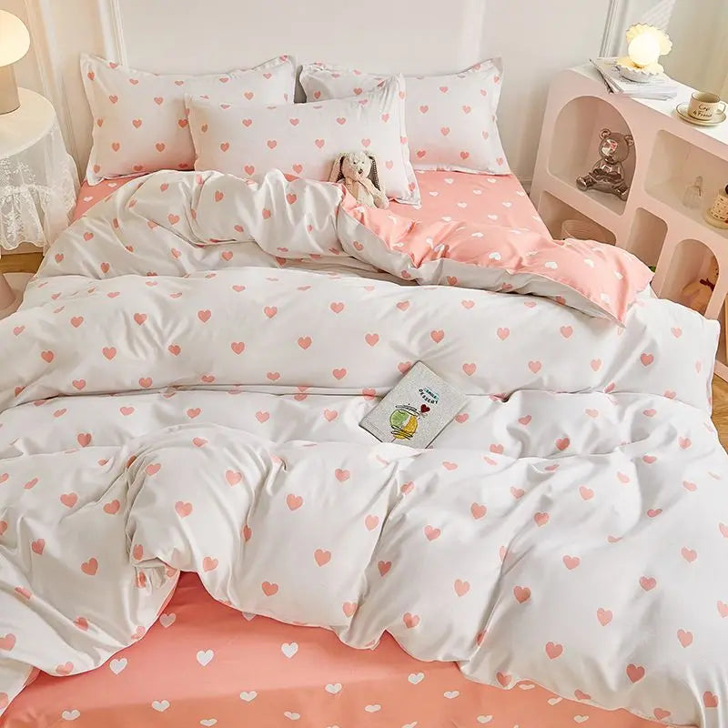 Ins Simple Style Duvet Cover Set with Pillowcases Flat Sheet
