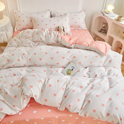 Ins Simple Style Duvet Cover Set with Pillowcases Flat Sheet