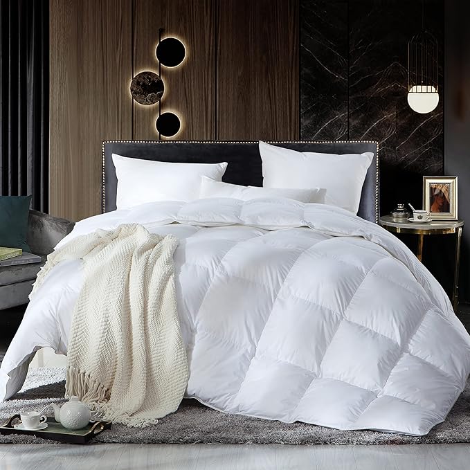 Size Siberian Goose Down Comforter, Duvet Insert, 1200 Thread Count 100% Egyptian Cotton, Hypoallergenic, 70 oz Fill Weight, 1200TC, White Solid
