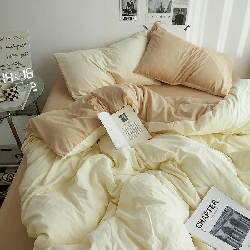 High Quality INS Style Solid Color Double Washed Cotton Bedding