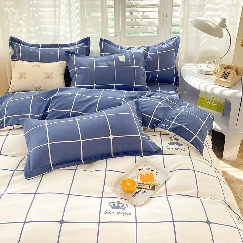 Ins Simple Style Duvet Cover Set with Pillowcases Flat Sheet