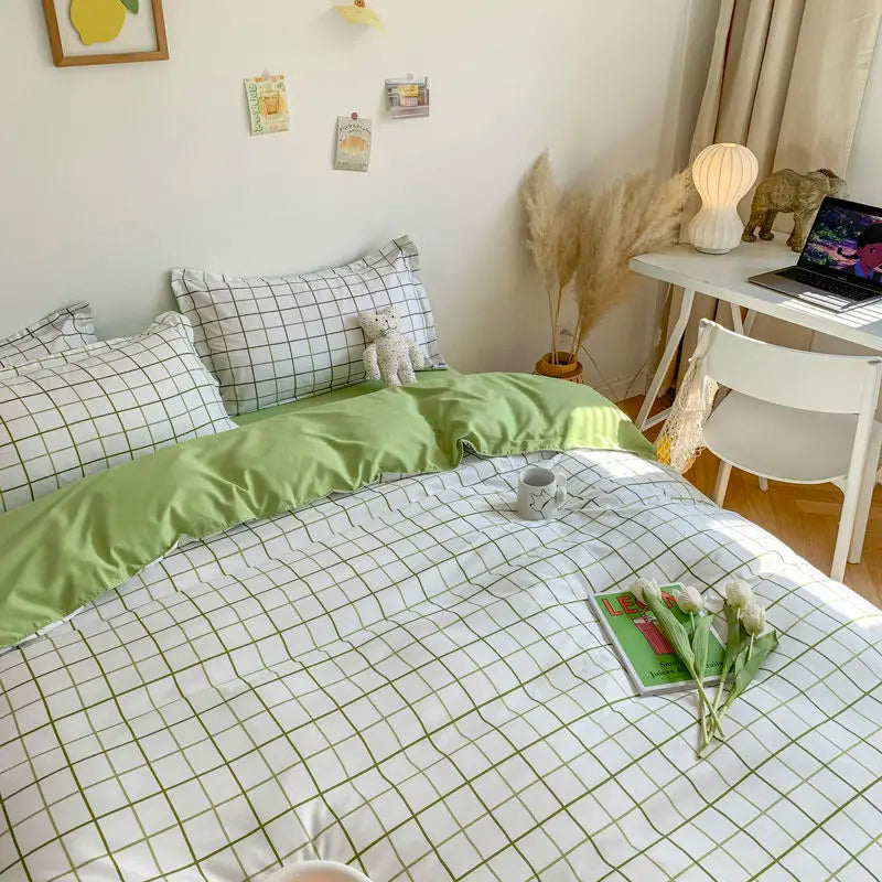 Ins Simple Style Duvet Cover Set with Pillowcases Flat Sheet