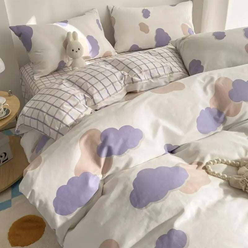 Ins Simple Style Duvet Cover Set with Pillowcases Flat Sheet