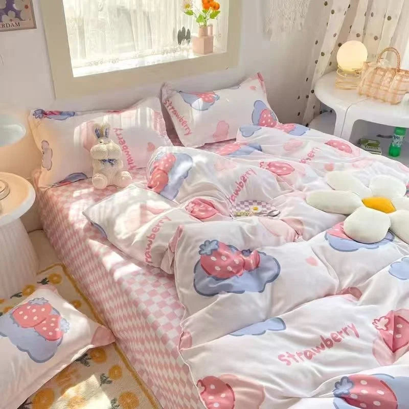 Ins Simple Style Duvet Cover Set with Pillowcases Flat Sheet